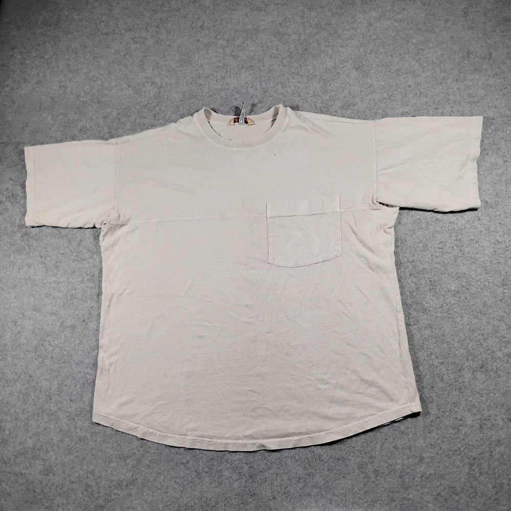 Vintage Gramicci Pocket T-Shirt Mens XL Beige Cotton Single Stitch